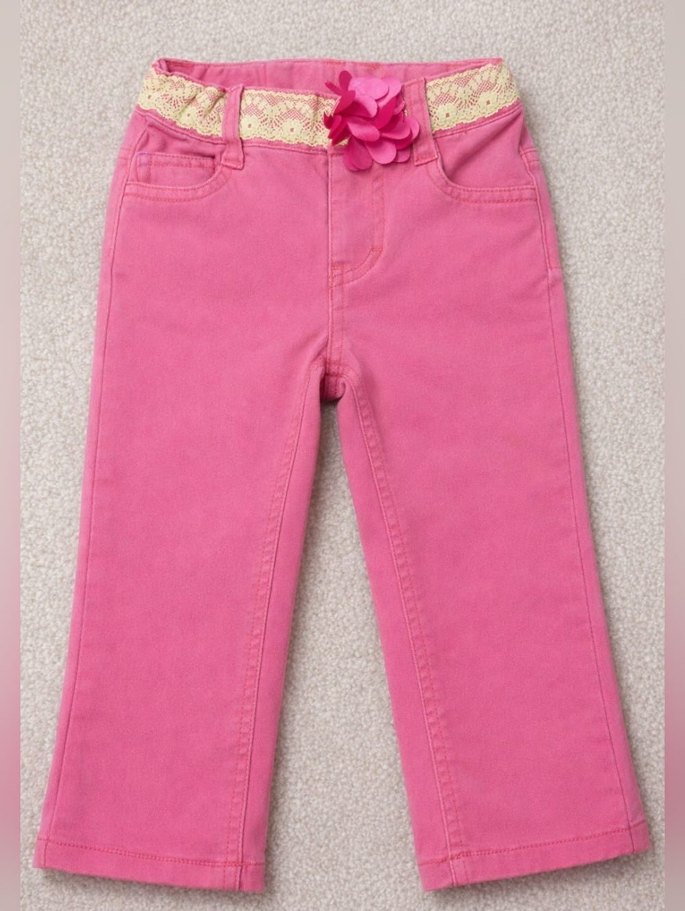 OshKosh B'gosh Genuine Kids Pink Pants with Yellow Lace and Flower Size 2T